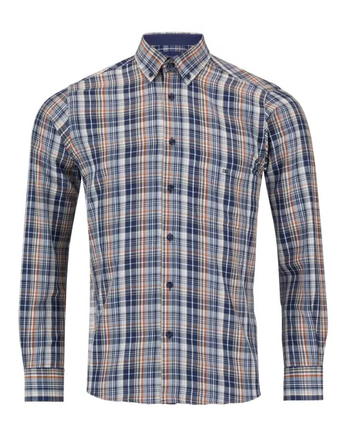 Long Sleeve Multi Check Shirt (Blue/Burnt Orange) - Sizes Available 2XL, 3XL & 4XL