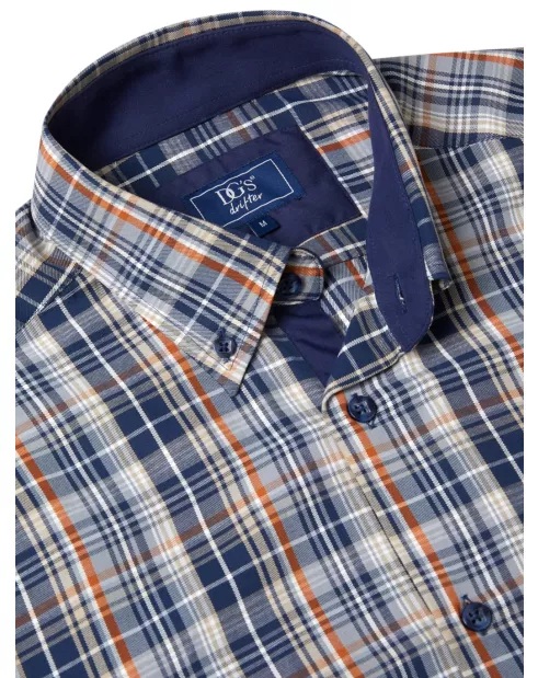 Long Sleeve Multi Check Shirt (Blue/Burnt Orange) - Sizes Available 2XL, 3XL & 4XL
