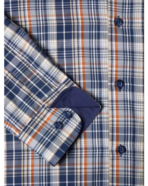 Long Sleeve Multi Check Shirt (Blue/Burnt Orange) - Sizes Available 2XL, 3XL & 4XL
