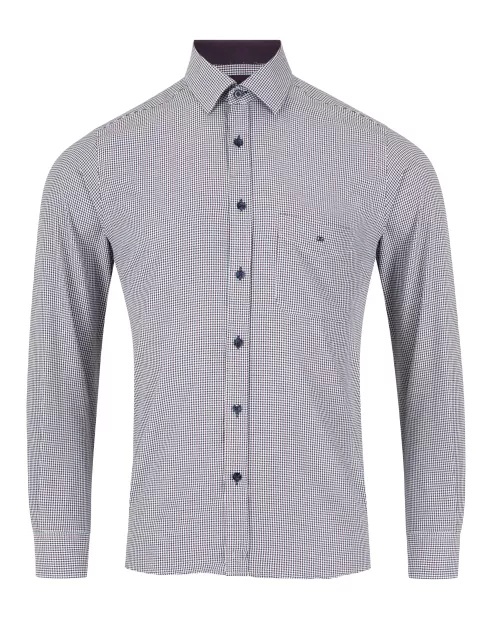 Long Sleeve Neat Check Shirt (Dark Purple) - Sizes Available 2XL, 3XL & 4XL