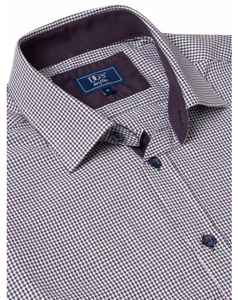 Long Sleeve Neat Check Shirt (Dark Purple) - Sizes Available 2XL, 3XL & 4XL