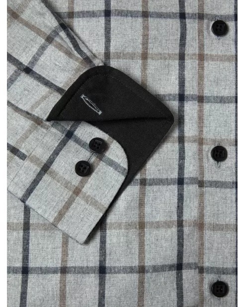 Long Sleeve Bold Check Shirt (Grey) - Sizes Available 2XL, 3XL & 4XL