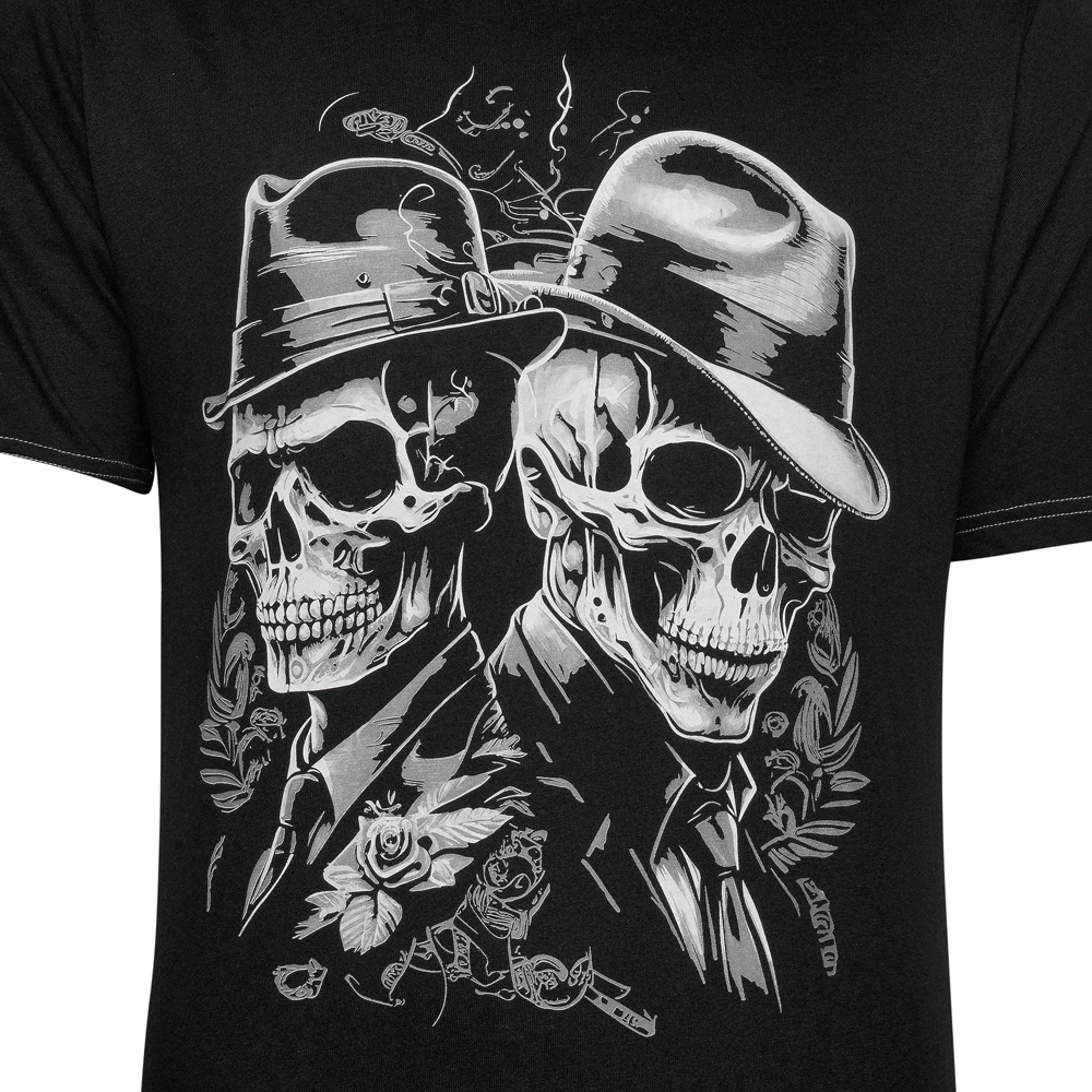 Twin Gentlemen Skull Print T-Shirt (Black) - Sizes Available 2XL, 3XL, 4XL, 5XL & 6XL