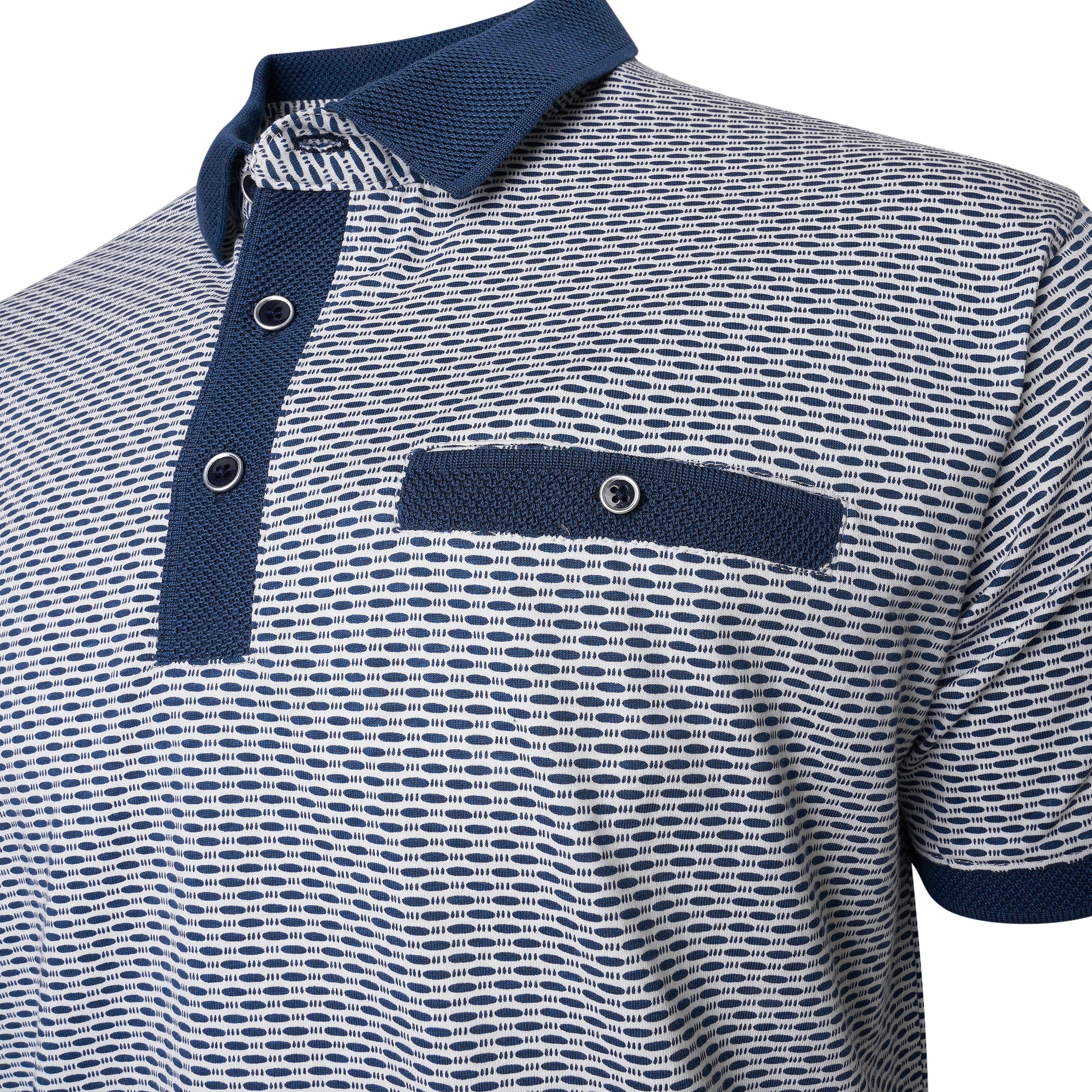 All Over Print WIth Jacquard Collar and Cuff (Navy) - Sizes Available - 2XL, 3XL, 4XL & 5XL