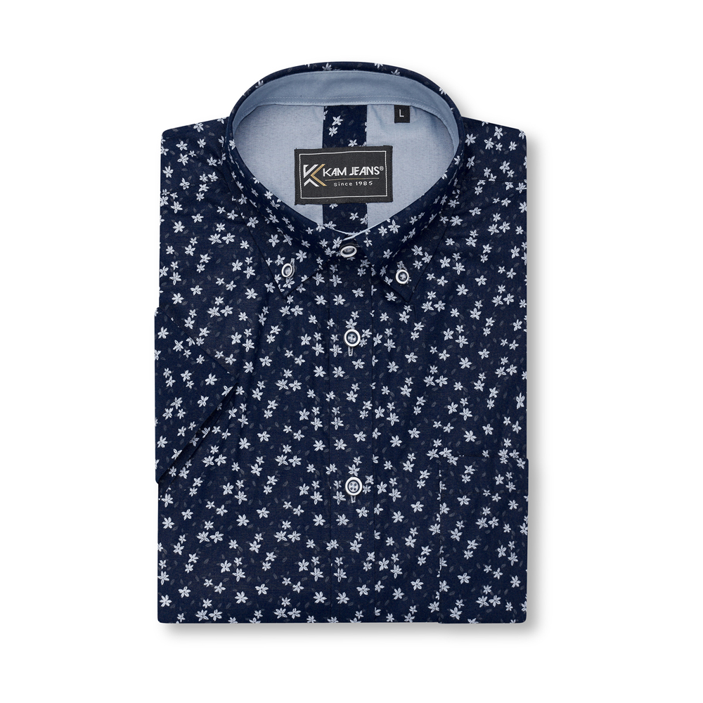 Short Sleeve All Over Floral Print Shirt (Navy)  - Sizes Available 2XL, 3XL, 4XL, 5XL & 6XL