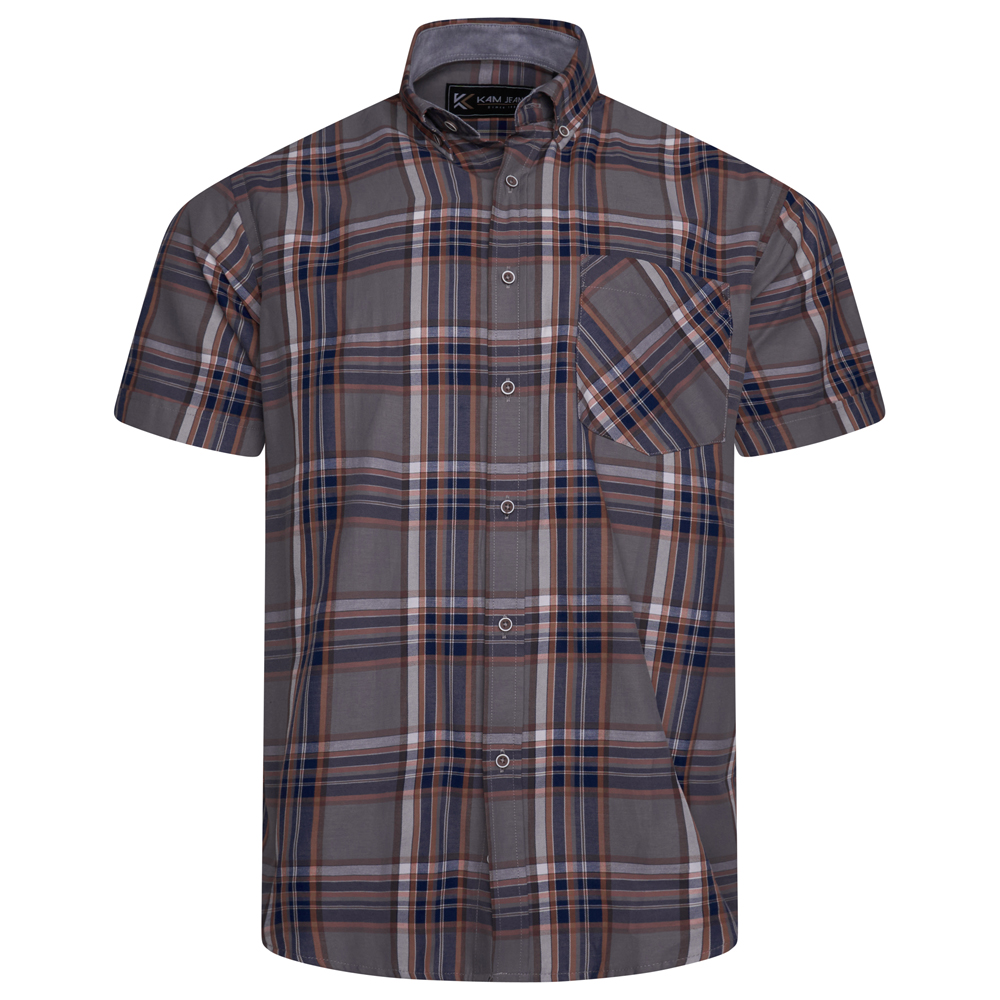 Short Sleeve Casual Check Shirt (Grey Stone) - Sizes Available - 2XL, 3XL, 4XL, 5XL & 6XL