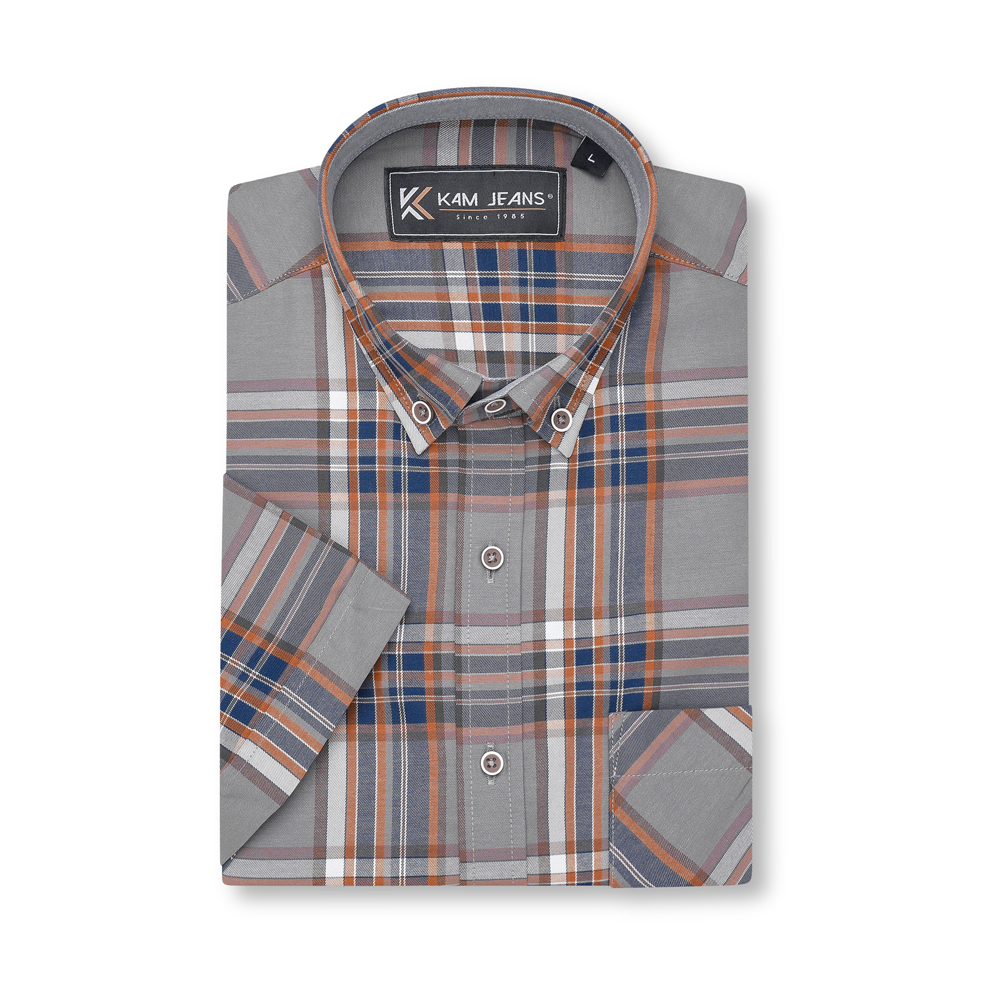 Short Sleeve Casual Check Shirt (Grey Stone) - Sizes Available - 2XL, 3XL, 4XL, 5XL & 6XL