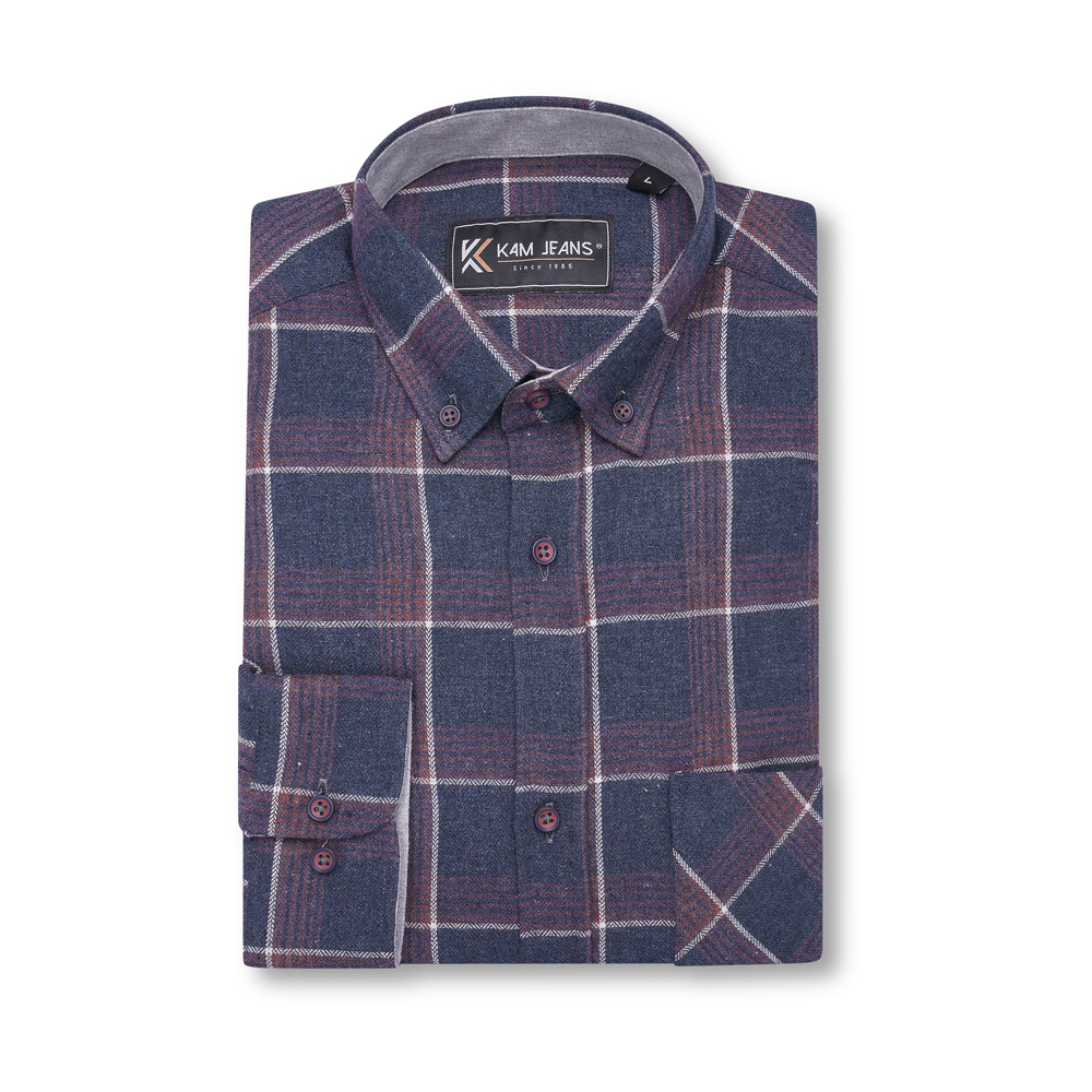 Long Sleeve Casual Check Shirt (Navy/Burgundy) - Sizes Available - 2XL, 3XL, 4XL & 6XL