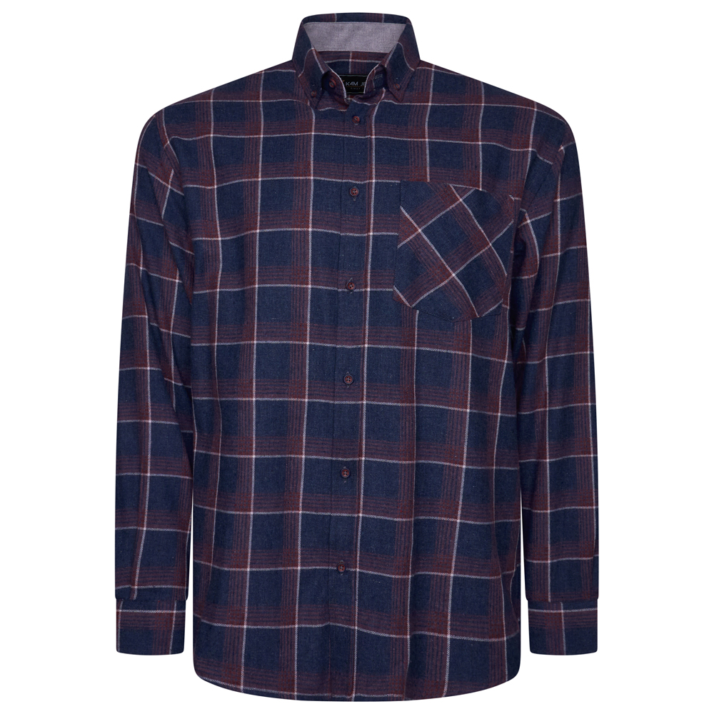 Long Sleeve Casual Check Shirt (Navy/Burgundy) - Sizes Available - 2XL, 3XL, 4XL & 6XL