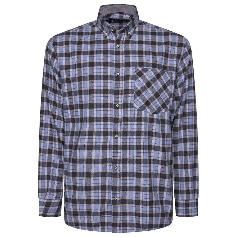 Long Sleeve Casual Check Shirt (Navy/Blue) - Sizes Available - 2XL, 3XL, 4XL, 5XL & 6XL