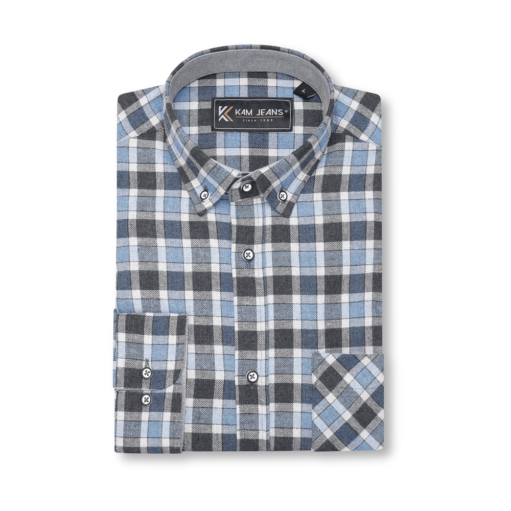 Long Sleeve Casual Check Shirt (Navy/Blue) - Sizes Available - 2XL, 3XL, 4XL, 5XL & 6XL